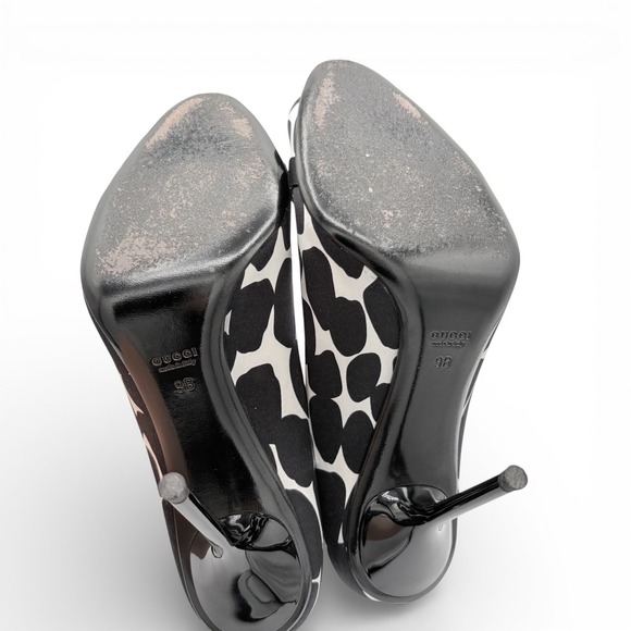 GUCCI Satin Crystal Horsebit Peep Toe Heels Sz 9 Black White LIKE NEW COA EU‎ 39 - Picture 8 of 11